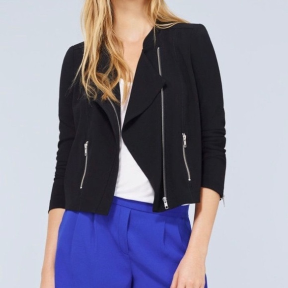 Aritzia Babaton Dominic Moto Blazer Jacket Shoulder pads Asymmetrical zip Ecru - Picture 1 of 14